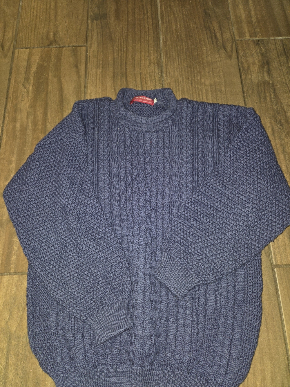 Men's Navy Cable Knit Sweater - Classic Crewneck